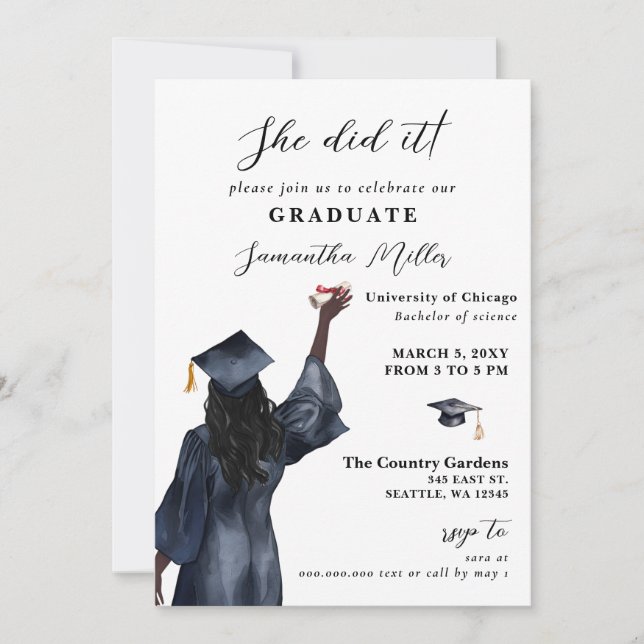 Invitation Photo Minimaliste Moderne Elle L'A Fait Diplôme (Devant)