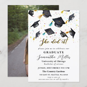 Invitation Photo Minimaliste Moderne Elle L'A Fait Diplôme