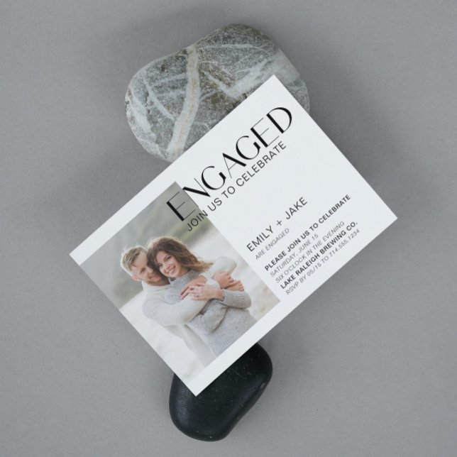 Invitation Photo minimaliste moderne Fiançailles noir et blan (Engaged & Excited! Join Us for the Party 🥂💍 [Personalize Here])