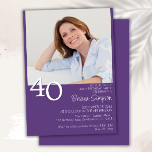 Invitation Photo minimaliste moderne violet 40e anniversaire