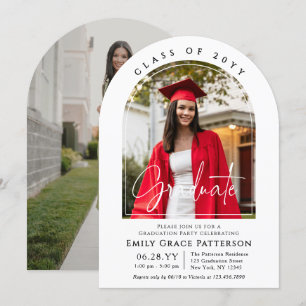 Invitation Photo Modern Arch Graduate Script Graduate Party