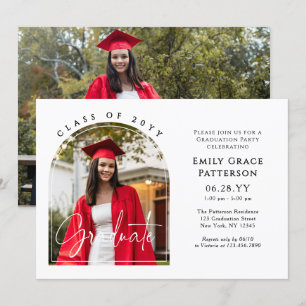 Invitation Photo Modern Arch Graduate Script Graduate Party