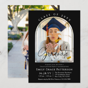 Invitation Photo Modern Arch Graduate Script Graduate Party