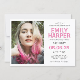 Invitation Photo Modern Pink Typographie Graduation Invitatio