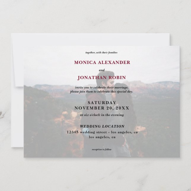 Invitation Photo moderne avec Mariage Bourgogne - Horizontal (Devant)