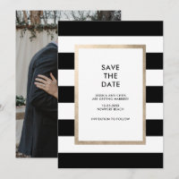 Photo moderne Black White Stripe Rose Gold Foil