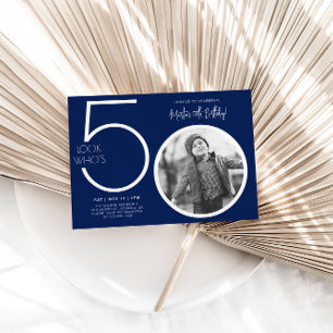 Invitation Photo moderne bleu marine 50e anniversaire Invitat
