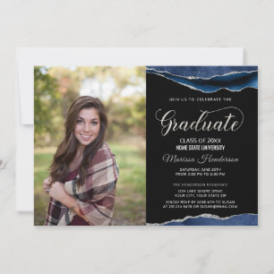 Invitation photo moderne Blue and Silver Graduatio