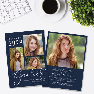 Invitation Photo moderne Blue Graduation Party