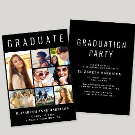 Invitation Photo moderne Collage Black Graduation Party