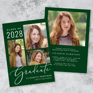 Invitation Photo moderne Collage Green Graduation Party