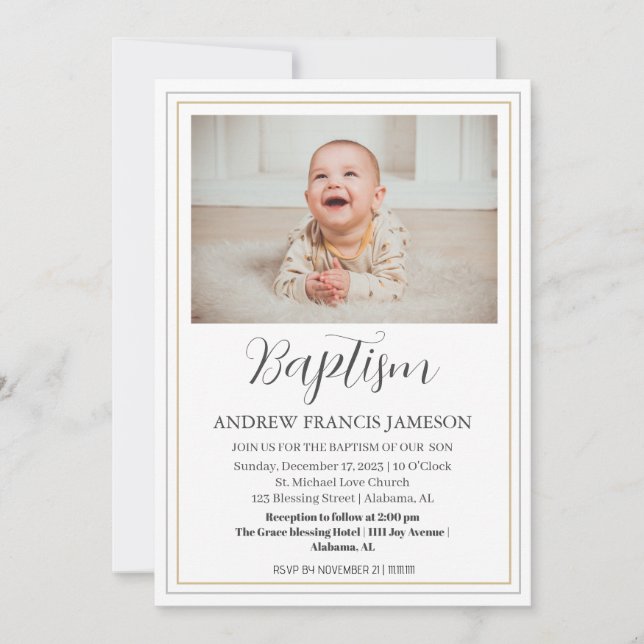 Invitation Photo moderne Elegant Christian Gold | Baptême (Devant)