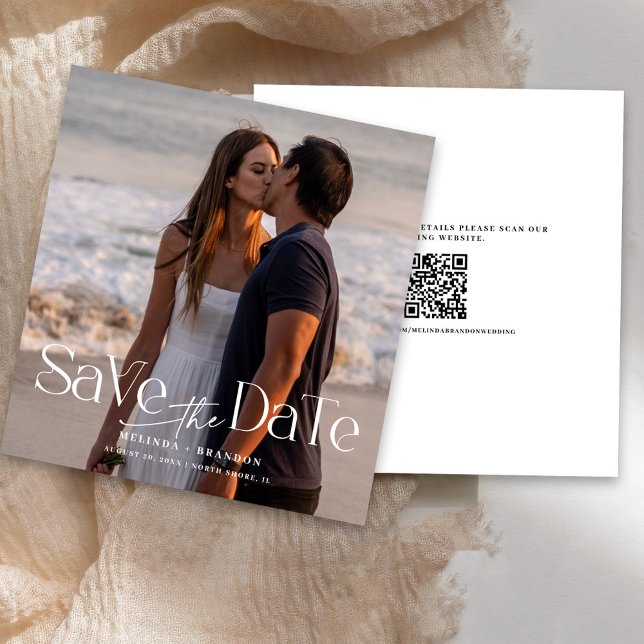 Invitation Photo Moderne Enregistrer La Date Mariage QR Code (Créateur téléchargé)