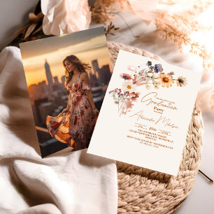 Invitation Photo Moderne Fleur sauvage Graduation
