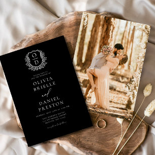 Invitation Photo moderne Floral Crest Monogramme Mariage Form