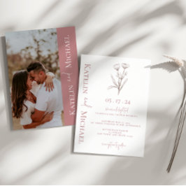 Invitation Photo moderne Floral Mauve Mariage