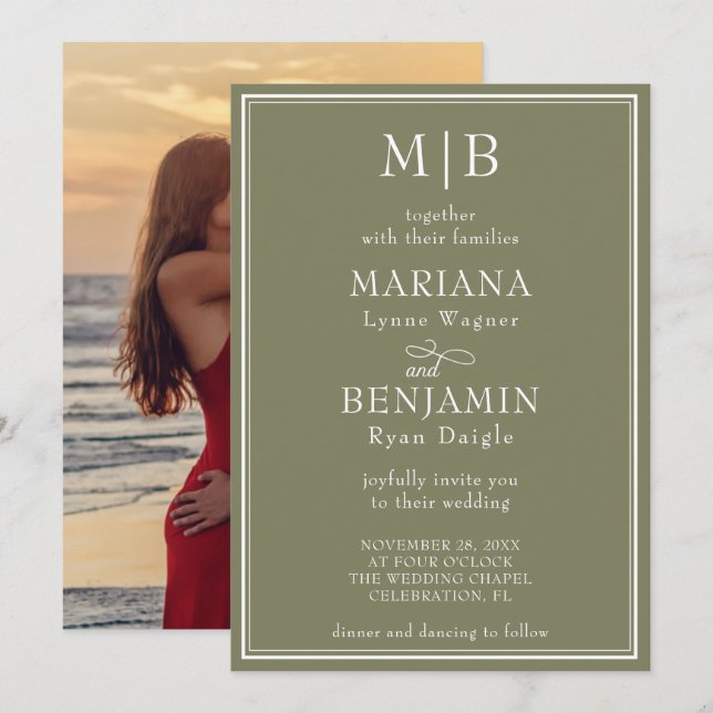 Invitation Photo Moderne Frontière Minimaliste Boho Mariage v (Devant / Derrière)