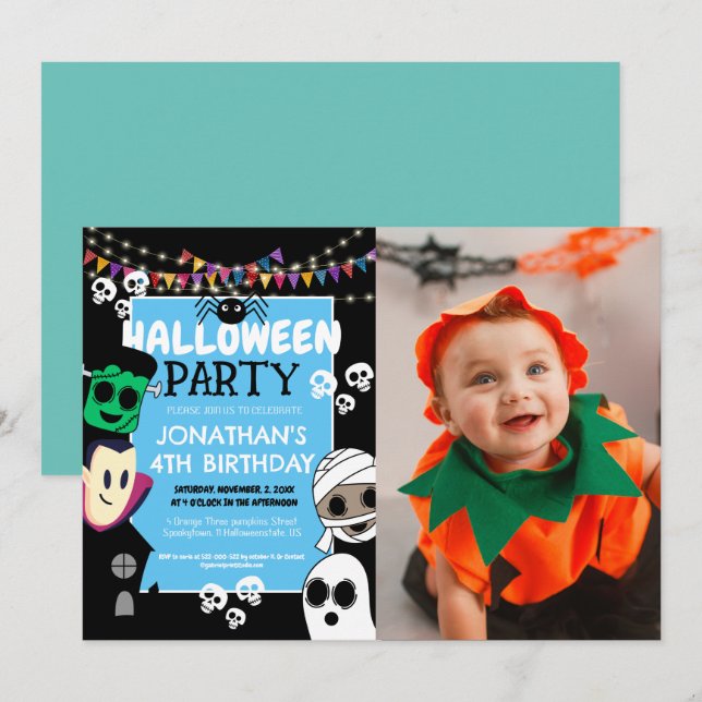 Invitation Photo moderne Halloween Cute Ghouls fête d'anniver (Devant / Derrière)