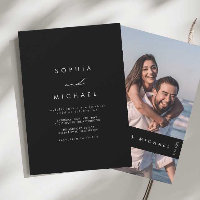 Invitation Photo moderne Mariage noir et blanc (Créateur téléchargé)