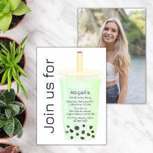 Invitation Photo Moderne Moderne Lumière Vert Boba Tea Annive