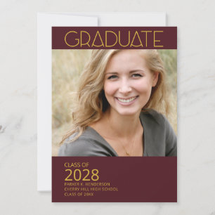 Invitation Photo moderne Morron et Gold Graduation Party