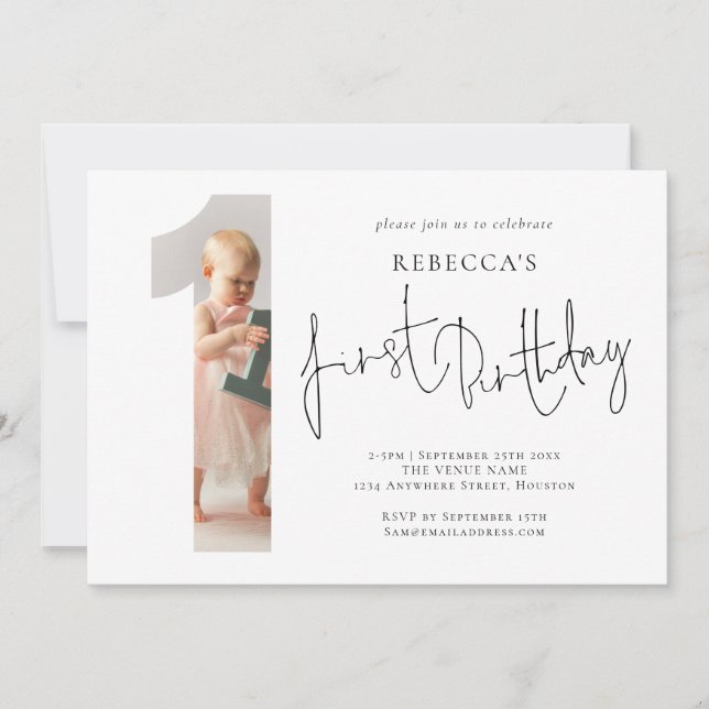 Invitation Photo moderne Numéro Une forme 1er anniversaire (Devant)