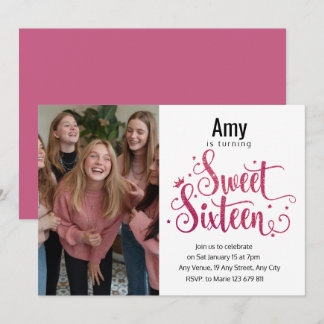 Invitation Photo moderne Parties scintillant rose douce 16e a