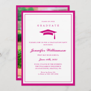 Invitation Photo Moderne Pink & White Script Graduation