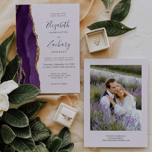 Invitation Photo moderne Purple Gold Agate Lavender Mariage