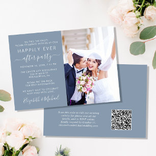 Invitation Photo moderne QR Code Dusty Blue Wedding Réception