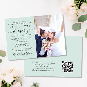 Invitation Photo moderne QR Code Mint Mariage Réception