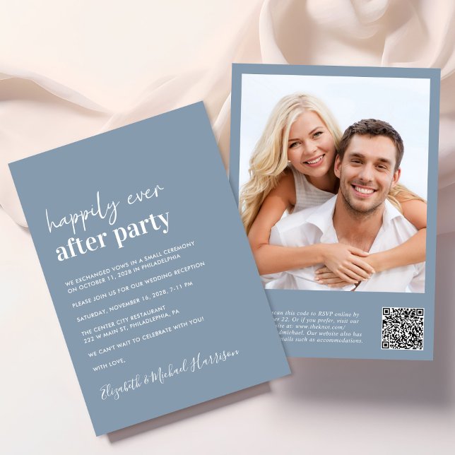 Invitation Photo moderne QR Code Réception de mariage (An chic Happily Ever After Party all-in-one invitation for your wedding celebration)