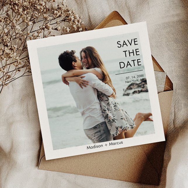 Invitation Photo Moderne QR Code Site Web Enregistrer la date (Capture simplicity for your wedding with our square photo Save the Date invitation.)