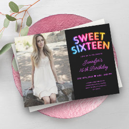 Invitation Photo moderne Rainbow Black Balloons Sweet 16