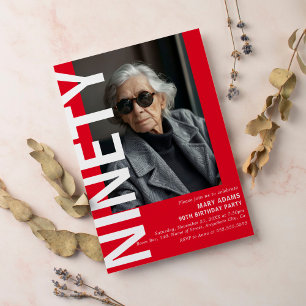 Invitation Photo moderne Red NINETY 90th Birthday Party