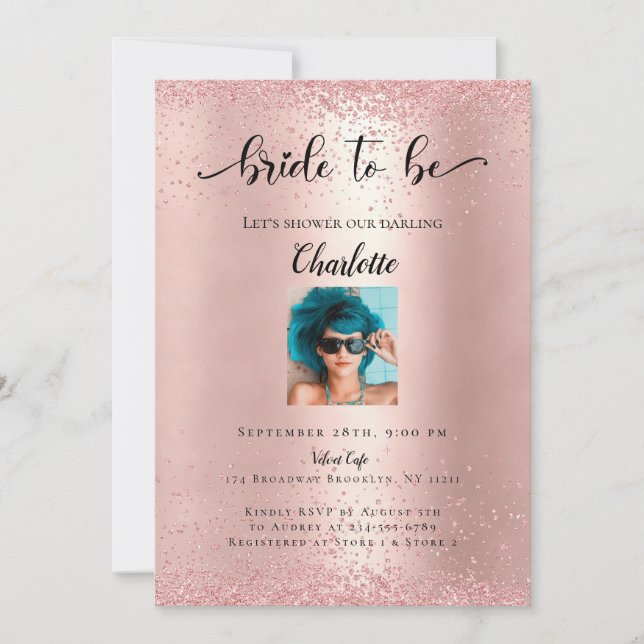 Invitation Photo moderne Rosegold Glitzer "Mariée à être" (Devant)