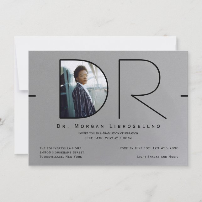 Invitation Photo moderne Silver Black Graduation DR (Devant)