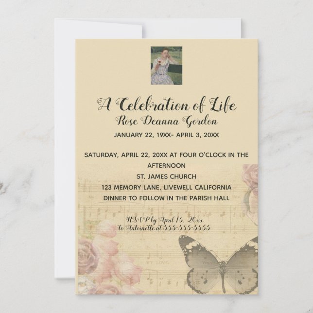 Invitation Photo modifiable Butterfly Music Celebration of Li (Devant)