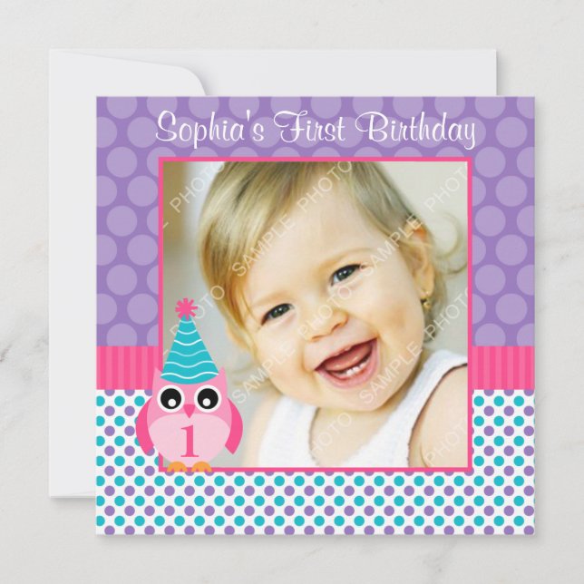 Invitation Photo multi de fille d'anniversaire de point de (Devant)