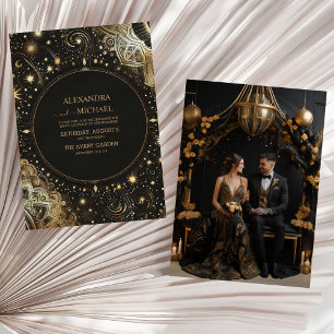 Invitation Photo Mystique Noir Or Galaxie Céleste Mariage