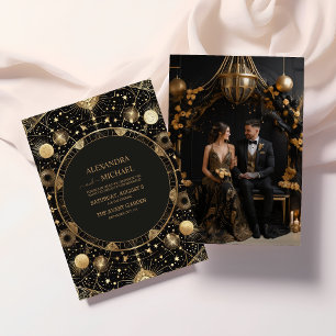 Invitation Photo Mystique Noir Or Galaxie Céleste Mariage