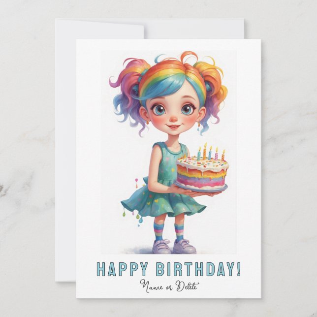 Invitation *PHOTO NAME Birthday Cake Cute Young Girl  (Devant)