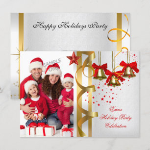 Invitation Photo Noël Vacances Fête de Noël Blanc Or Rouge