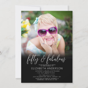 Invitation Photo Noir Blanc 50 Anniversaire Moderne Gras