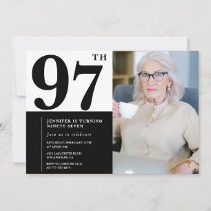 Invitation Photo Noir Blanc Chic 97e Anniversaire
