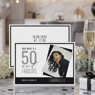 Invitation Photo noir et blanc 50 et Fantastique Anniversaire
