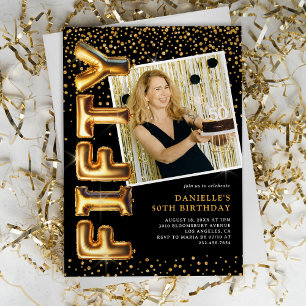 Invitation Photo noir et or 50e anniversaire