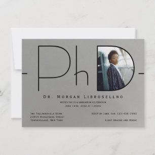 Invitation Photo Noir Silver moderne Diplôme de doctorat