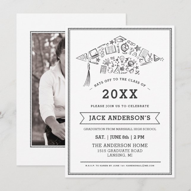 Invitation Photo noire et blanche d'invitation de partie de (Devant / Derrière)