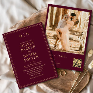 Invitation Photo or de Bourgogne moderne Mariage de code QR